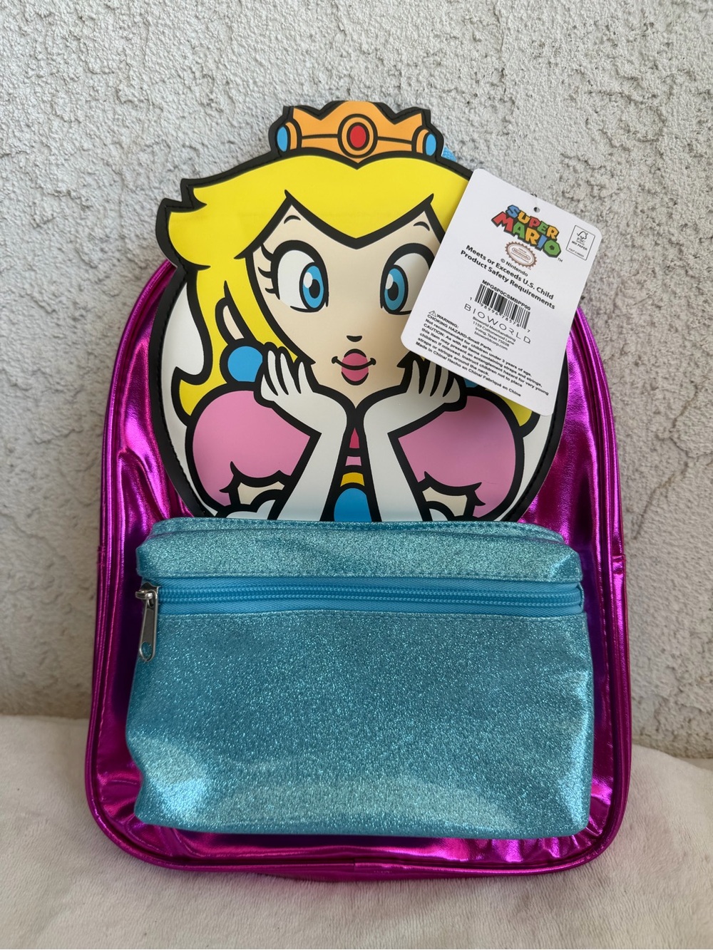Nintendo Princess Peach Metallic Pink & Teal Kids Backpack